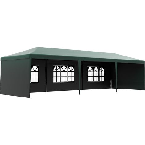 Outsunny 9 x 3 m Party Tent Gazebo Marquee Outdoor Patio Canopy Shelter with Windows and Side Panels Green