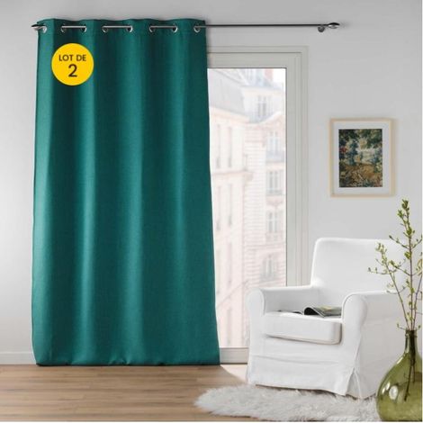 Lot de 2 rideaux épais 135 x 240 cm occultant jacquard Blake Bleu (1/5)