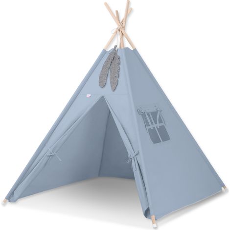 Tenda Tipi per bambini + pendenti di piume - blu sporco (1/5)
