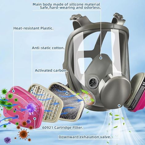 Maschera respiratoria riutilizzabile a pieno facciale, maschera antipolvere protettiva per respiratori a gas e vapori per levigatura, lucidatura, saldatura e graffiti (1/4)