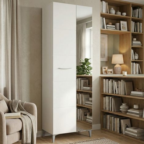 Guardaroba 2 Ante Lomazzo, Armadio Camera da Letto Appendiabiti, 4 Ripiani, 5 Vani, 58x195h cm Bianco (1/5)