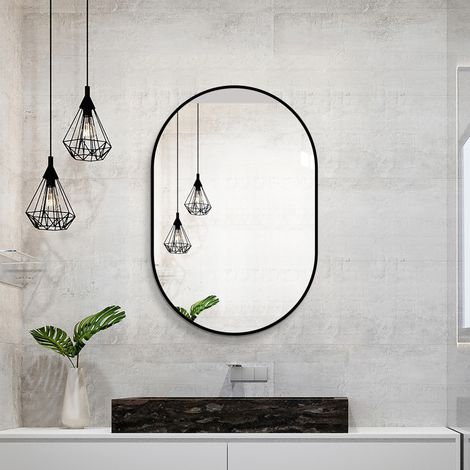 Espejo arqueado 60x90 cm de vidrio y aluminio negro, diseño moderno para baño FloraGrace (1/5)