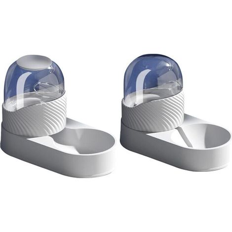 2Pièces Distributeur Croquettes et Eau Automatique pour Chat Chien, Ensemble 2 en 1 Mangeoirs et Abreuvoirs pour Animaux Domestiques Capacité 2L (Blanc) (1/4)