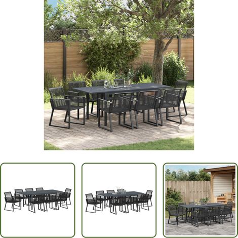 Gartentisch - Garten Essgruppe 9 pcs Schwarz Poly-Rattan (1/5)