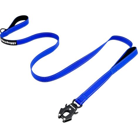 Laisse pour Chien Résistant 1,8m/1,5m/1,2m pour Grands Moyens Petits Chiot, Nylon Laisse de Dressage avec 2 Poignée et Auto Bloquer Boucle, Réfléchissants Anti-Traction Corde Laisse Bleu Foncé 4ft (1/5)