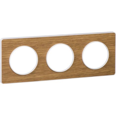 Schneider Electric – Plaque Schneider Odace Touch bois naturel liseré blanc 3 postes horizontal/vertical 71mm – IK04 – IP21 D – sans halogène (1/5)