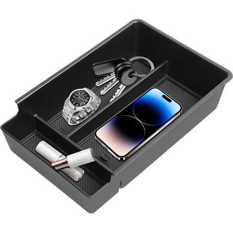 Rangement intérieur de voiture – Boîte de véhicule 26 x 19 x 6,5 cm, accessoires automobiles, organisateur central antidérapant pour tableau de bord Organiseur pour accoudoir de téléphone et (1/5)