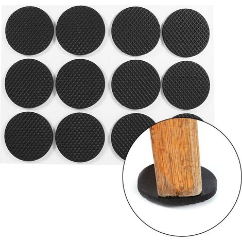 SJLERST Lot de 12 protections de sol autocollantes noires pour meubles, canapés, tables, chaises, pieds ronds en caoutchouc (1/5)