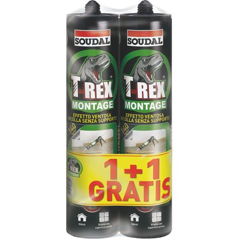 Soudal ADESIVO DI MONTAGGIO ''T-REX 1+1 OMAGGIO'' EFFETTO VENTOSA gr. 380 - Bianco 6.00 pz (1/2)