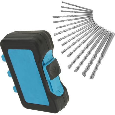 Lot de 15 forets béton à pointe carbure 3-10mm pour brique carrelage maçonnerie, coffret plastique bleu (1/5)