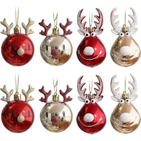 Ensemble de 8 boules de Noël incassables pour sapin - Boules à garnir - Or et rouge (1/5)
