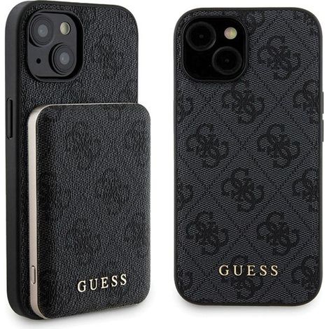 Guess GUBPM5P15S4GEMGK Set iPhone 15 6.1" Funda rígida + Powerbank 5000mAh MagSafe negro/negro 4G Logotipo metálico (1/5)