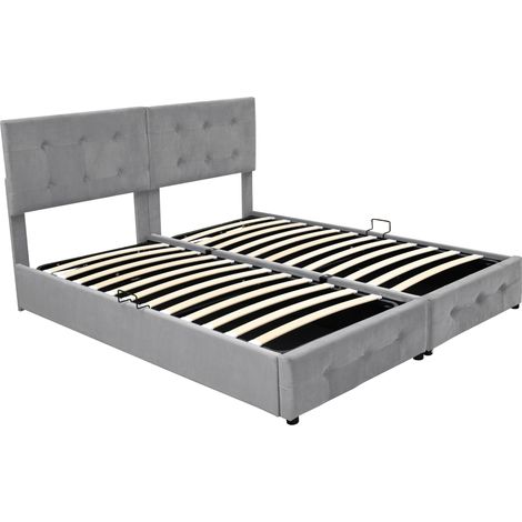 Lit capitonné 180x200 cm avec rangement hydraulique, velours gris (1/5)