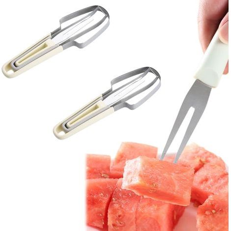 Trancheuse de Melon, Coupe Pastèque 3 en 1 en Acier Inoxydable, Trancheuse à Pastèque Outil Couteau Fruits, Trancheuse de Fourche de Melon D'eau, Outil Coupe PastèQue D'été (2, Beige)