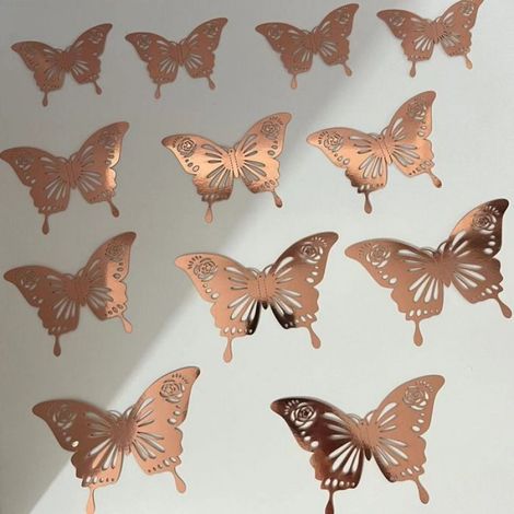 Sticker Mural Papillon - 3D Repositionnable - Doré - Papier Métallisé - 48 Pièces (1/5)