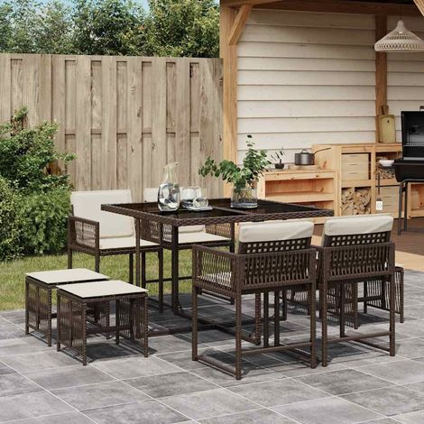 Ensemble à manger de jardin et coussins 9 pcs-Salon de jardin marron poly rotin 912904 (1/5)