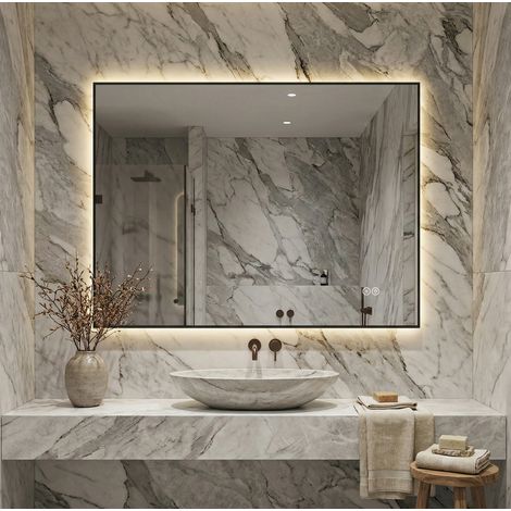 Specchio LED da bagno 80x60 cm, telaio in alluminio, antiappannamento, MEUBLIV (1/5)