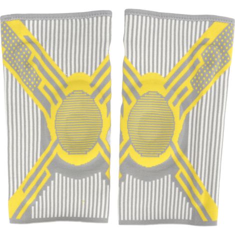 Lot de 1 genouillère respirante en nylon tricoté, support de compression pour les genoux, genouillères de course, jaune/gris, taille L (1/5)