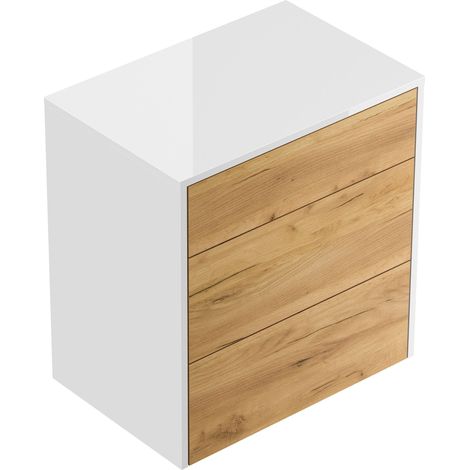 Design Nachttisch Lux L 60cm hängend, 3 Pushauszüge Weiß Hgl Eiche
