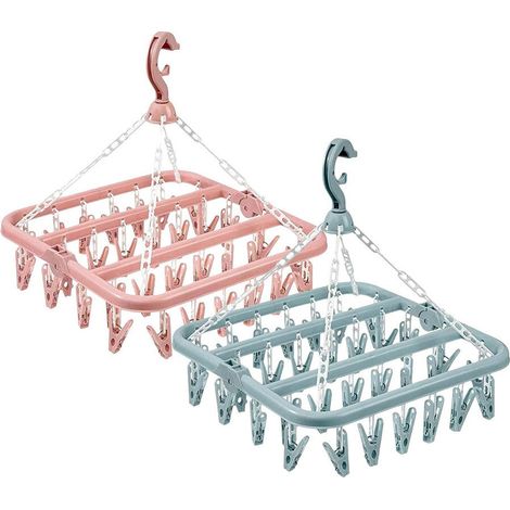 Etendoir Chaussette 2 Pièces Étendoir À Chaussettes avec 32 Pinces À Linge, Séchoir À Suspendre Intérieur pour Chaussettes, sous-vêtements, Chaussures (1/5)