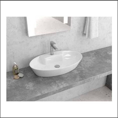 Lavabo d'Appoggio Ovale - 61x36,5xh12 cm - Ceramica Bianco (1/2)