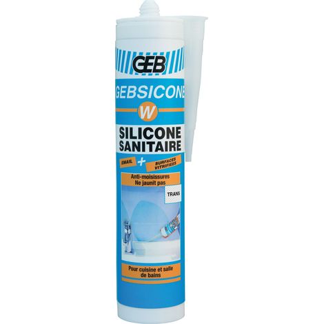 GEB – Mastic silicone translucide 310 ml – Fongicide anti-moisissures – Résistance à l'humidité et à l'eau bouillante – Adhérence sur surfaces vitrées