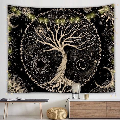 Tenture Murale Arbre de Vie Tapisserie Murale Tissu Arbre de Vie Nature Decoration Chambre Tenture Murale pour Salon Chambre Dortoir, Noir et Crème(59 x 51 Pouces) (1/4)
