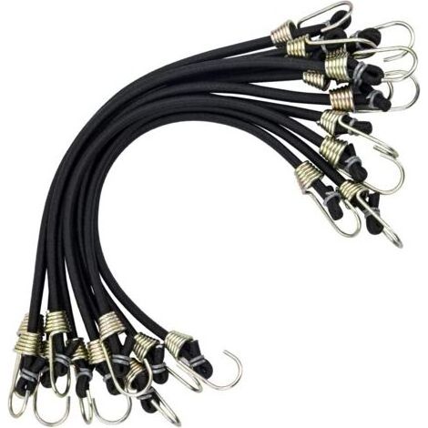 10 Tendeurs, Élastique Robuste, Crochet Métal, Sangle 26,5cm, Pour Camping Vélo Voiture (1/5)