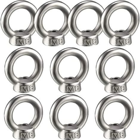 10PCS Écrou à oeil de levage, écrou à anneau femelle pour le levage de l'acier inoxydable 304Pack-of-10, M8 (1/4)