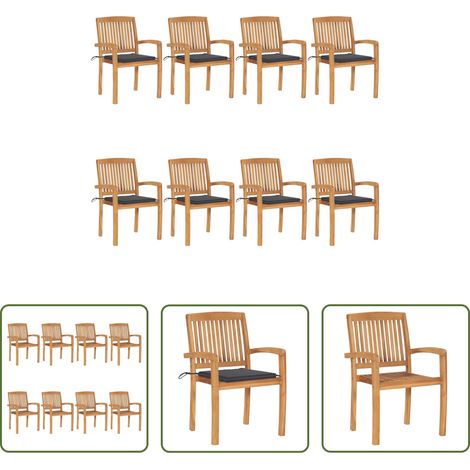 Stapelbare Gartenstühle - Stapelbare Gartenstühle mit Kissen 8 Stk. Massivholz Teak (1/5)