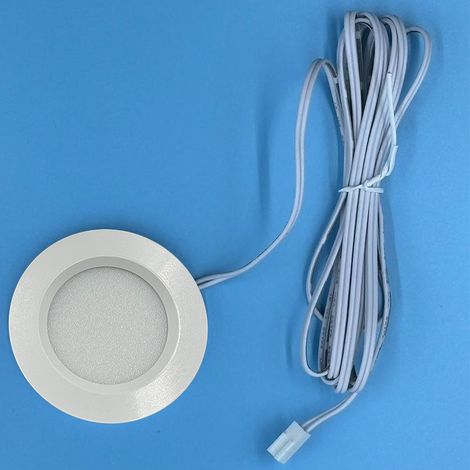 Spot LED encastrable pour meuble, boîtier blanc, bornier Dupont, lumière blanche 6000K, 12V, dimensions 68×14mm