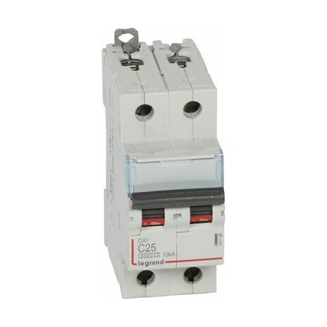 Disjoncteur DX³6000 10kA arrivée haute/départ bas vis 2P 25A courbe C - 2 modules - 407786