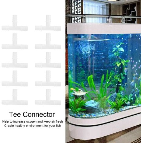Pack of 10 ABS T-fittings for aquarium, 3-way tubing, air flow control valve, accessories for aquarium oxygen pump. (1/2)