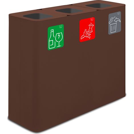 Pattumiera Sistema di Raccolta Rifiuti 90x30xh80 cm In Acciaio Verniciato 3 Scomparti Marrone (1/2)