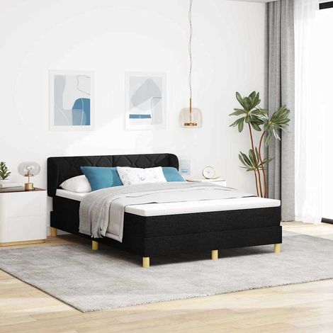 Cama tipo Box Spring con cabecera Negro 160 x 200 cm tela (1/5)