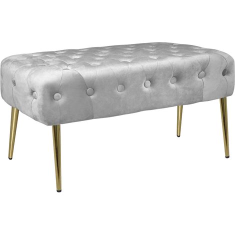 Panca Imbottita Divanetto In Velluto Sgabello A Pie Di Letto Con Gambe In Metallo Dorato Panchina Ingresso Legno Massello Pouf Grigio (1/5)