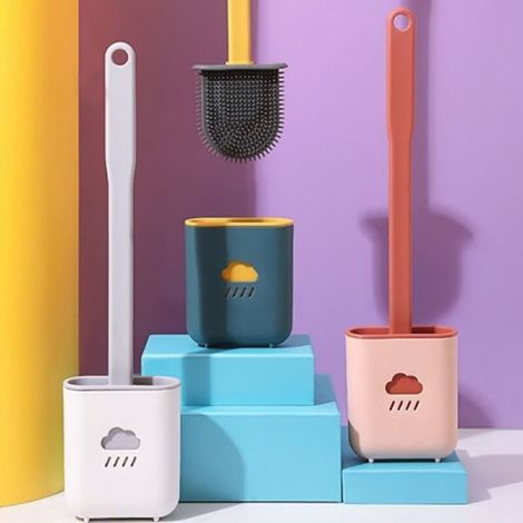 Silikon-Toilettenbürste mit Halter – Geschenkidee fürs Badezimmer – leuchtendes Pink (1/5)