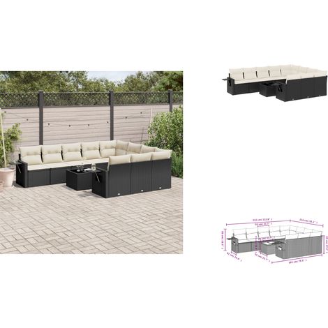 Salon de jardin 11 pcs avec coussins noir résine tressée - Ensemble Salon De Jardin - Meuble Extérieur - Résine Tressée - Rotin Synthétique - Mobilier De Jardin (1/3)