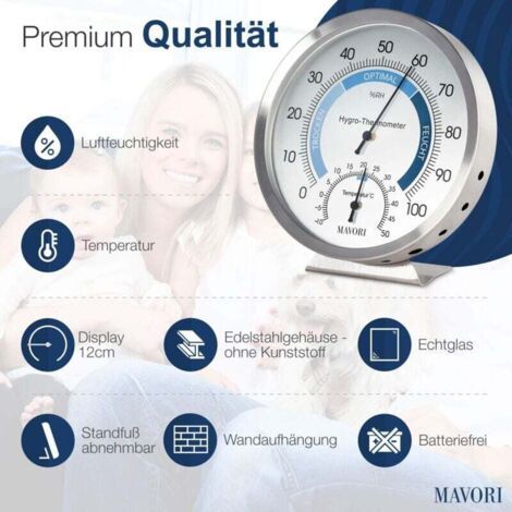 NALOOKAMIC  Thermomètre hygromètre d'ambiance analogique - Acier inoxydable de haute qualité pour un contrôle fiable et confortable du climat intérieur (1/4)
