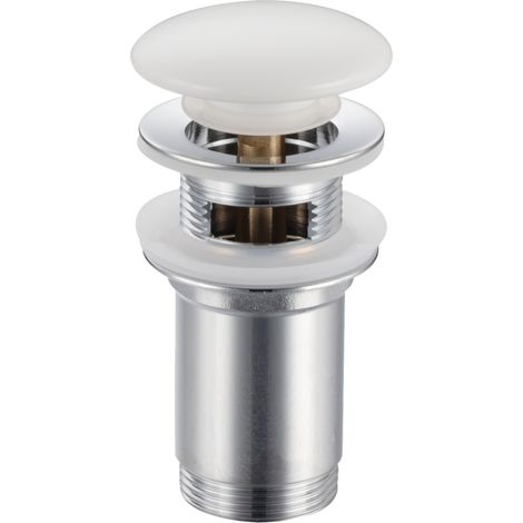Bonde de lavabo en laiton Click-Clack modèle C universelle pour lavabo 1/4 de pouce avec trop-plein et tête en céramique blanche (1/5)