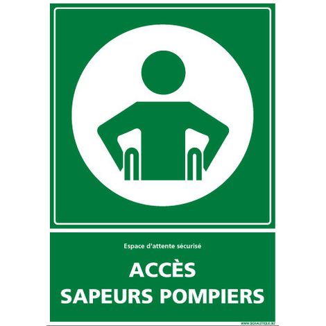 PANNEAU ESPACE D'ATTENTE SECURISE ACCES SAPEURS POMPIERS (B0402) - Adhésif - 75 x 105 mm