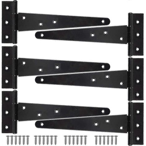 6 charnières en T pour abri de jardin, charnières en fer robustes de 25 cm, adaptées aux abris de jardin (1/3)