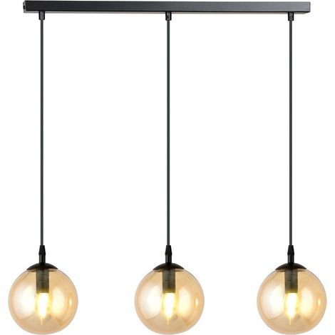 Lampada a Sospensione Cosmo, Acciaio verniciato a polvere, Vetro, Nero, Ambra, 70x100x14 cm