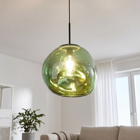 Hängeleuchte Glasschirm mundgeblasen B: 36 cm H: max. 138 cm E27 Grün Hängelampe