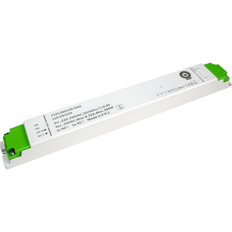 FTPC200V24-DA6: POS-LED-Treiber 24V/8,3A CV DALI Typ 6, Dimmfunktion per Knopfdruck, Kunststoffgehäuse