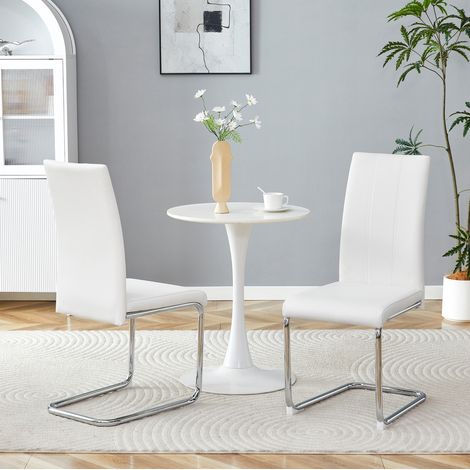 Sedia da pranzo in metallo e PU bianco, moderna, stabile, facile da pulire, montaggio rapido,54.5×43×99cm (1/5)