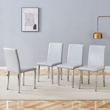 Lot 4 chaises minimalistes – Luxe gris-argent – PU texturé – Pieds argentés – Salle à manger/Salon modernes (1/5)