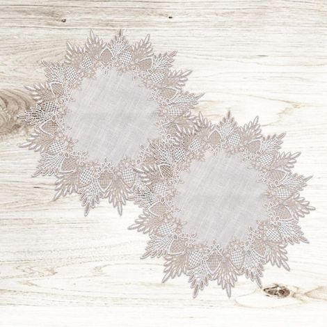 2er Set Spitzendeckchen 40x40cm aus Leinen-Polyester mit Lochmuster