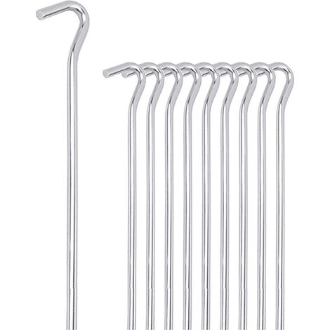 Lot de 10 Piquets, Acier galvanisé, Crochet, 310x4mm, Argent, Camping (1/5)
