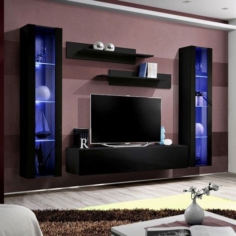Ensemble Meuble TV Mural "Fly A2" 260cm Noir (1/5)